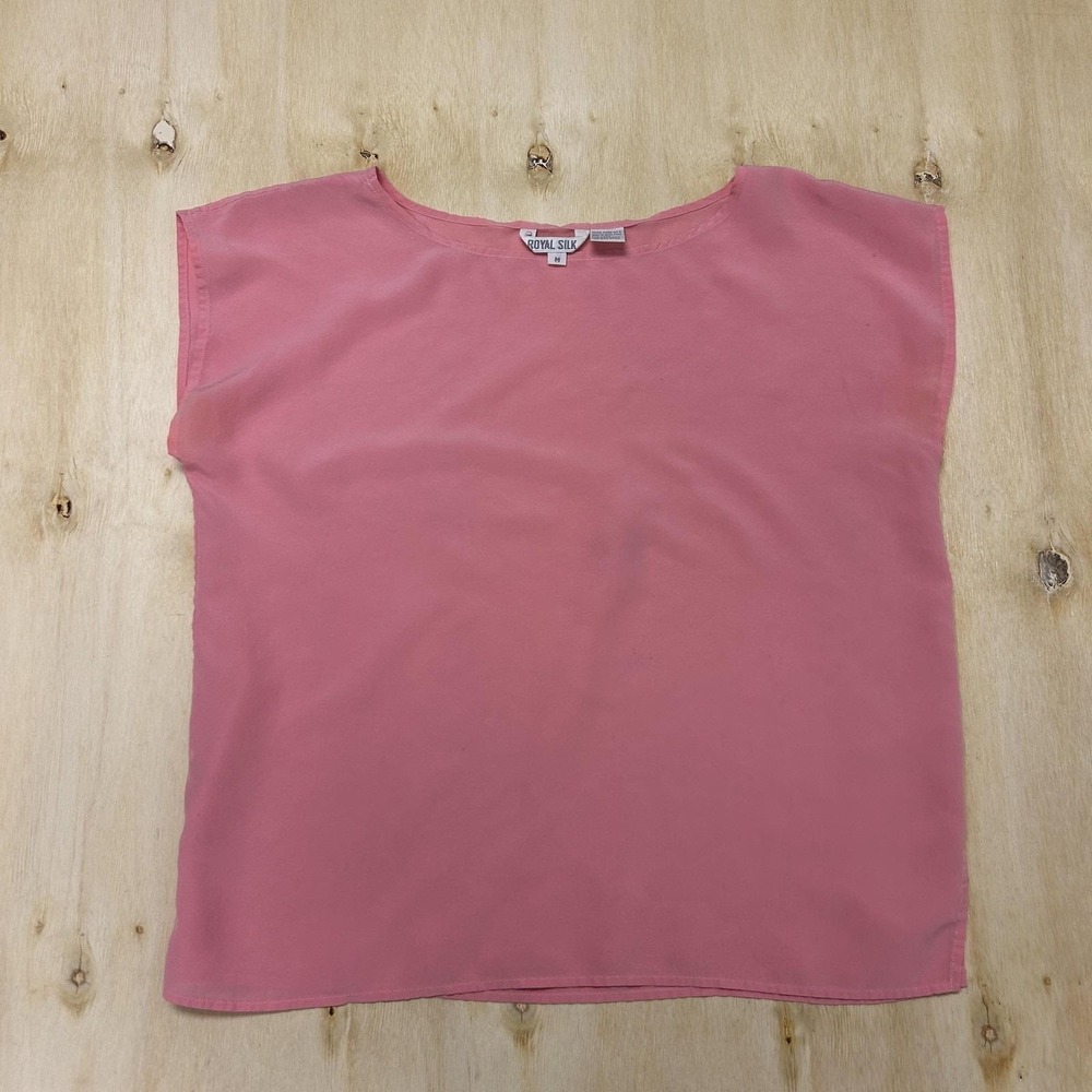 Vintage Royal Silk Blouse Womens M Pink Round Neck Cap Sleeve 100% Silk Top